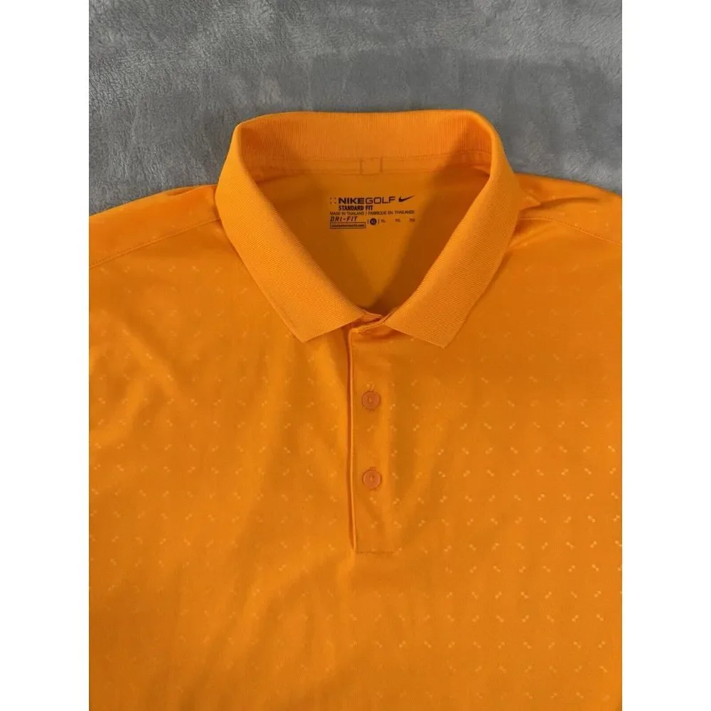 Nike Golf Shirt Mens XL Orange Embossed Standard Fit Dri-Fit Polo